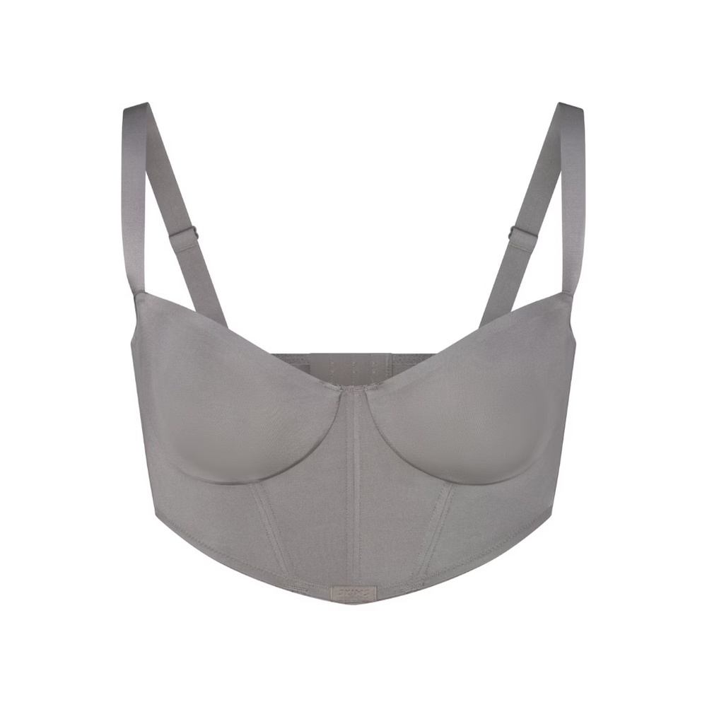 SKIMS LOGO SHINE BALCONETTE CORSET BRA | GREY CHALK NWT